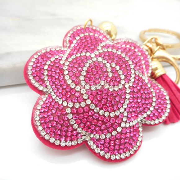 Bling Keychain Pale Pink Flower - Picture 2 of 3